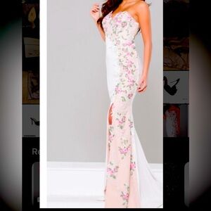 Jovani Strapless Pink and White Floral Dress  JVN PROM JVN41458 FLORAL GOWN
